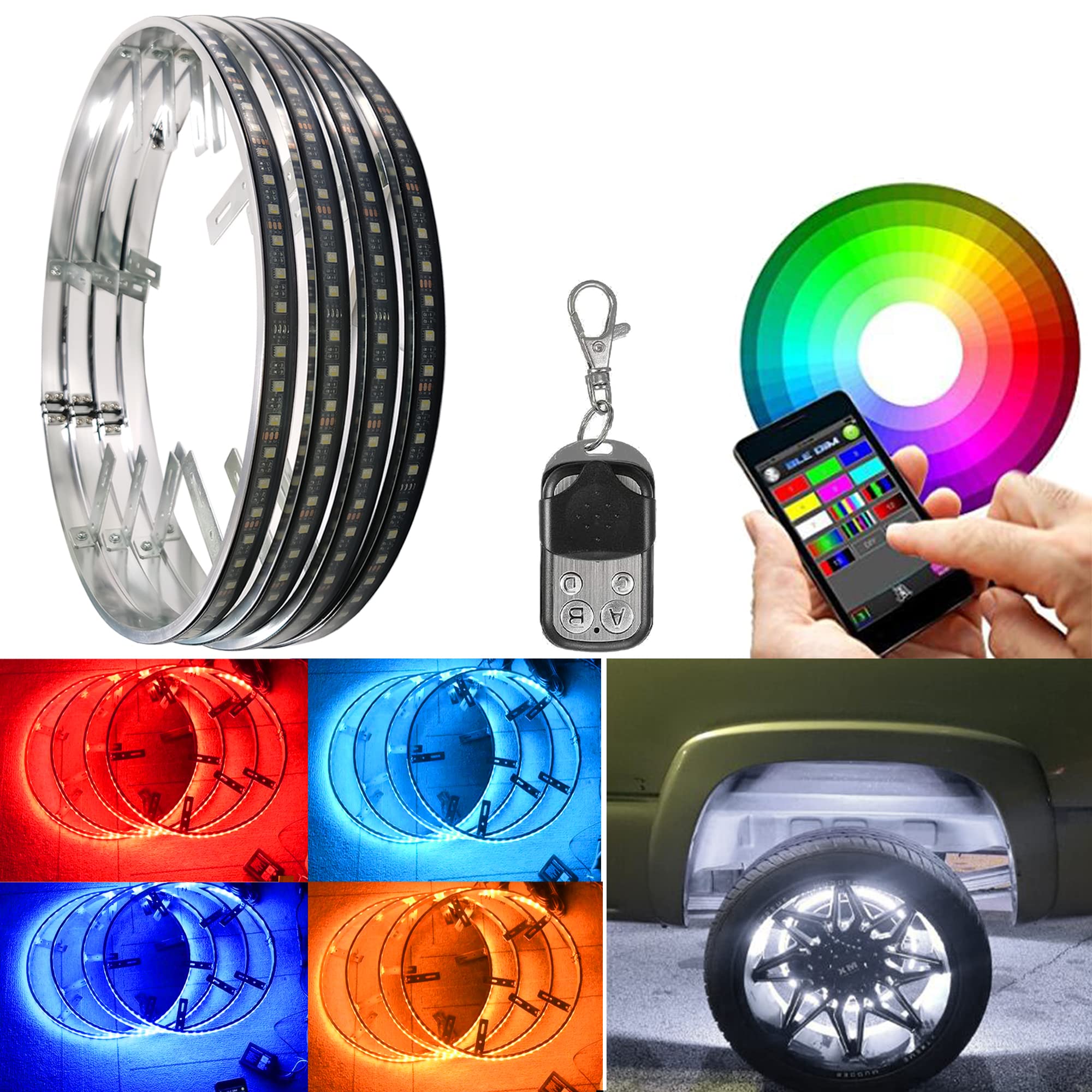 Amazon.com: UWDESY 4Pcs 15.5in RGBW LED Wheel Ring Lights w/Brake